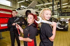 Three JCT600 apprentices at Porsche Centre Leeds