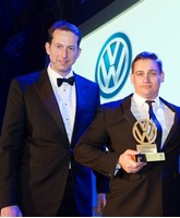 Carl zu Dohna (left), brand director of Volkswagen Commercial Vehicles presenting the award to David Cowan, Volkswagen Commercial Vehicles brand director, Swansway Group