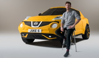 Artist Owen Gildersleeve and the origami Nissan Juke he created