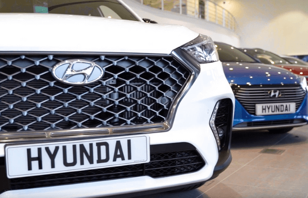 Hyundai cars in a row in a dealership