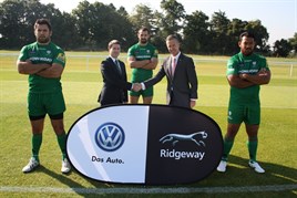 Trevor Bryne, London Irish Financial Director (middle left) with Andrew Lean, Ridgeway Volkswagen Brand Director (middle right).