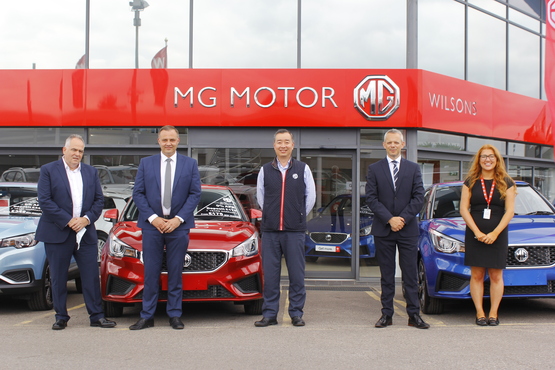 From left: Guy Pigounakis, MG Motor UK commercial director; Stuart Hill, Wilsons MG GM; William Wang, MG UK MD; David Wheatcroft, Wilsons MD; and Lauren Michael Wilsons MG sales manager