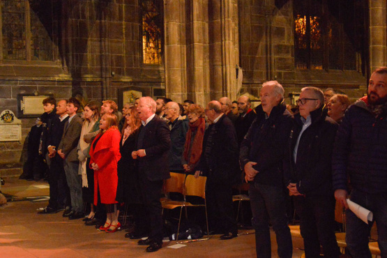 Mark Mitchell and the reverend Kate Bottley singing carols at Chester Cathedral this week