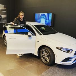 Jill Scott collects her new Mercedes-Benz A-Class from LSH Auto Stockport