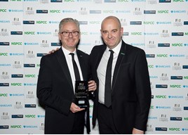 John Tordoff (left), chief executive of JCT600, receiving the award from the main sponsors of the evening Barclays Partner Finance