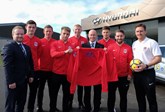 Seaham Red Stars players meet the team from Bristol Street Motors Hyundai Peterlee, including general manger Paul Walton (centre)