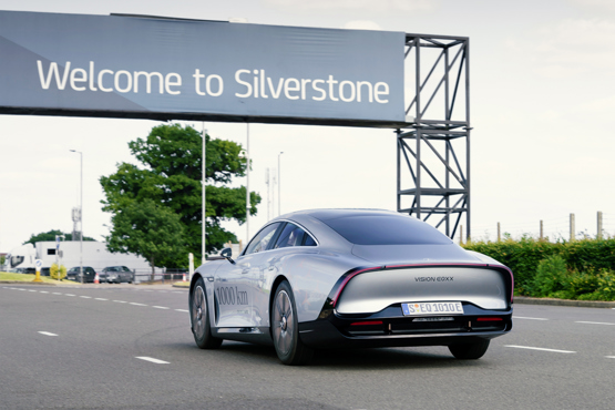 On track: Within range: the Mercedes-Benz Vision EQXX at Silverstone race circuit