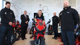  Vertu Motorcycles brand director Mark Goode (centre) with some of the Vertu Honda Bikes Stockton team