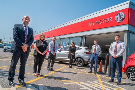 MG Carlisle (from left): David Brown, general manager; Kerry Green, service advisor; Andrew Gornall (Accountant), Amanda Bulman, service advisor; Tim Roelich, general sales manager; Paul Ruthven, service manager