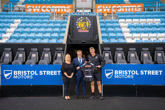 New deal (from left): Lisa Duncan, sales and marketing director of Exeter Rugby Club with Robert Forrester, chief executive of Bristol Street Motors and Rob Baxter OBE, director of rugby of Exeter Chiefs