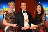 Peter Vardy, chief executive of Peter Vardy, collects the AM Award 2017 for retailer of the year from Nagla Thabet, head of franchise and leisure, Black Horse (right)