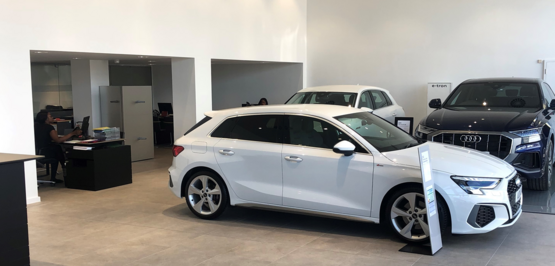 Cars on display inside Marshall's new Audi South East London showroom