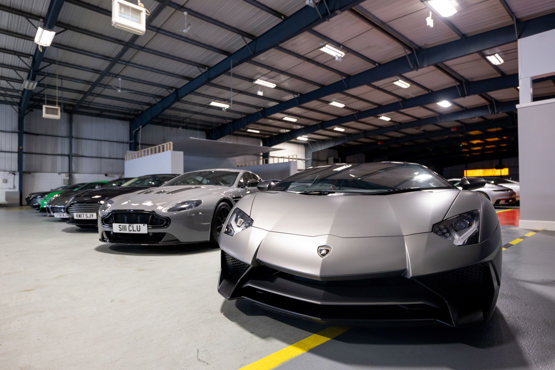 Supercar stock on display at Auto100's vehicle storage facility
