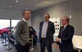 Nick Boles MP (left) listens to Danny Stone, chief executive of Donalds Mazda's parent group Central Garage (Uppingham), and people and development manager Graham Walker (centre).