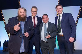 Vertu Motors awards (left to right): Actor Brian Blessed, Vertu chief executive Robert Forrester, Ali Aitken, Brett Martin of SWR Newstar