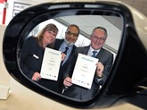 Loyal: June Appleyard with Jennings Motor Group managing director, Nas Khan, and Brian Johnston