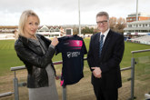 Caroline Herbert, commercial director at Somerset Cricket Club with Robert Forrester, chief executive of Vertu Motors
