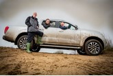 Off-road (left to right): Chorley Group sales manager Alex Cullen shows off the new Navara to Mark Lockley and his son Matthew