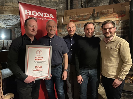 Commended: Greenacre Honda Blackburn's Paul Garstang (parts director), Graeme Edmondson (dealer principle), Mick Doyle (head of customer and network development at Honda UK), Steve Fielden (regional operations manager UK North at Honda UK) and Greenacre sales director Xander Byrne