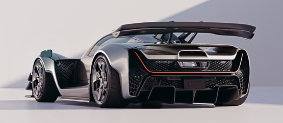 Rear view of the Czinger Vehicles 21C hybrid-powered hypercar