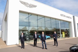 Left to right;: Cambria finance director James Mullins, Northern Ireland Secretary, Brandon Lewis CBE; Transport Secretary Grant Shapps and Cambria CEO Mark Lavery.