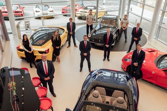 The team at Jardine Motors Group's new Ferrari Approved used car and aftersales service centre at Sevenoaks, Kent