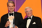 Gareth Williams, managing director, Hatfields, collects the award from John Boseley,   managing director of Jewelultra,  manufacturers of Diamondbrite, right