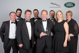 Winning team: Rob Lindsay, Lloyd Land Rover franchise director, accepts the ‘Land Rover Retail Group of the Year’ award from Zara Tindall, Land Rover Ambassador