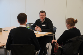 GSF Car Parts Senior HR administrator Lewis Melia meets students supported by The Pledge