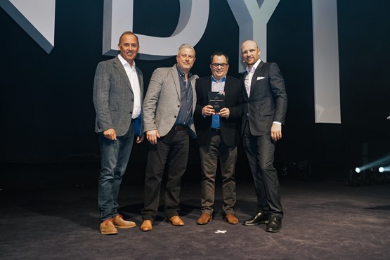 Unsung Hero: Tim Baumfield from award sponsor Denfield with Hendy chief operating officer Simon Bottomley, unsung hero of the year Mark Sanger and awards host Matt Dawson