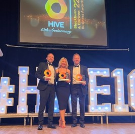 Awards winners (from left): Hippo Motor Group group managing director Tom Preston; sales manager Crystal Elwell and project manager Alistair Eddleston