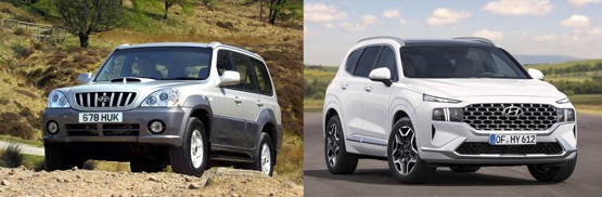 Hyundai SUVs 20 years apart: the cheap and cheerful 2003 Terracan, left, and today's Santa Fe