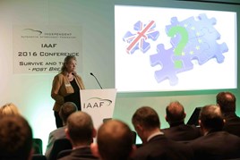 IAAF chief executive Wendy Williamson addresses the federation's recent annual conference