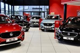 Inside an MG Motor UK car dealership's showroom