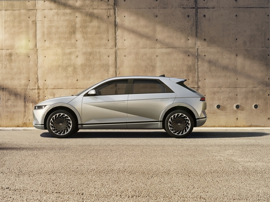 A side-view of the Hyundai Ioniq 5 EV hatchback