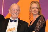 Jack Tordoff, chairman, JCT600  left, is inducted to the AM Hall of Fame, collecting the award  from Katie Rugen, UK automotive sales team lead, Shell UK