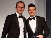 Jamie Cleland (right) accepts the award for Cleland of the Borders from Volvo Car UK managing director Kristian Elvefors