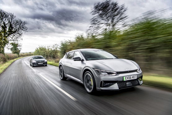 The incoming high-performance Kia EV6 GT and outgoing Stinger