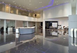 The showroom and reception desk at Lexus Bristol