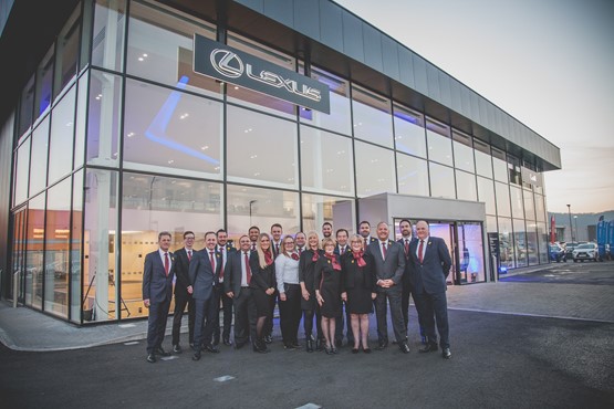 Winning team: the staff from Motorline's Lexus Cardiff dealership (pictured before COVID-19)