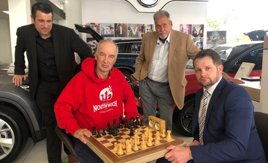 Lightcliffe Skoda GM John Sharp (front right) with fellow chess championship organisers