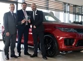 Charles Hust Land Rover celebrates (left to right): Andrew West, Jaguar Land Rover customer service director; Andrew Gilmore, Charles Hurst Group aftersales director; and Glenn McCartney, Charles Hurst Jaguar Land Rover aftersales manager