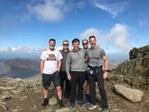 New heights (from left): Marriott Motor Group's Ian Woodward, Steve Bridges, Paul Barnard, Robert Rolfe and Austin Seales reach the peak of Snowdon to complete their Three Peaks charity challenge
