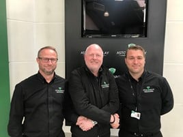 Martin Potter, (centre) congratulates Adrian (left) on his new role and welcomes Richard (right) to Aston Barclay Chelmsford
