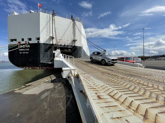 MG Motor UK vehicles arrive at Bristol's Portbury Docks