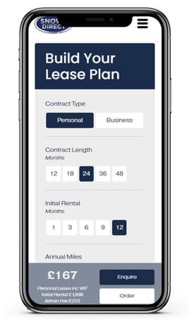 The Snows Direct car leasing app on a smartphone