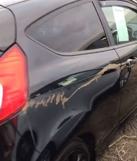 Damage caused to a Ford Fiesta in attack on Murray Motors used car dealership