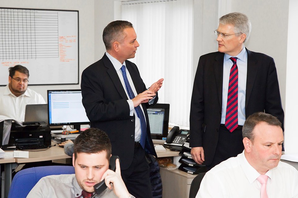 Neil Addley (left), founder of JudgeService, meeting with Andrew Jones MP