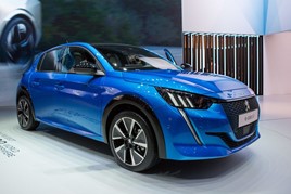 The Peugeot e-208 EV hatchback at the Geneva Motor Show 2019