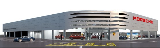 Artists' impression: Outside Pendragon's planned Porsche Centre on the outskirts of Nottingham